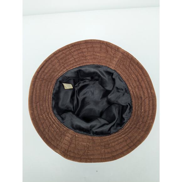 Vintage Y2K 90s Chocolate Brown Bucket Hat Textured Corduroy Velvet Suede Style - Picture 2 of 6